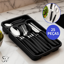 Conjunto de Talheres Aço Inox 24 Peças + Suporte Organizador - Alta Qualidade