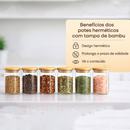 Kit Potes Hermético 200ml De Mantimentos Redondo Com Tampa Bambu