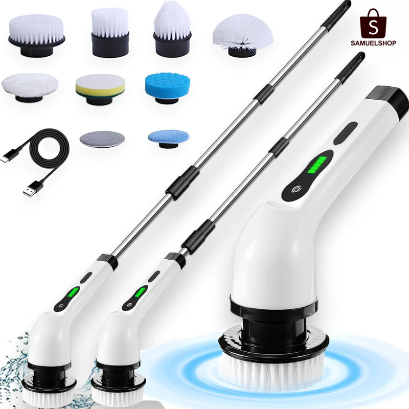 Escova De Limpeza 9 Em1 Recarregavél Elétrica Giratória Com Cabo Alongador
